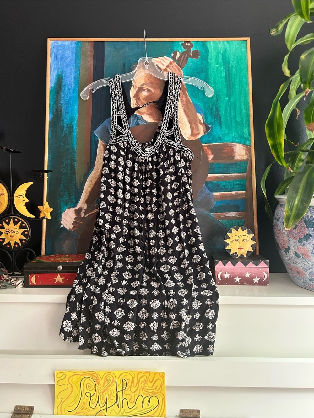 American Eagle Floral Babydoll Dress Women’s Medium Black Boho Sleeveless